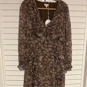 Storia Brown Floral Long Sleeve Dress